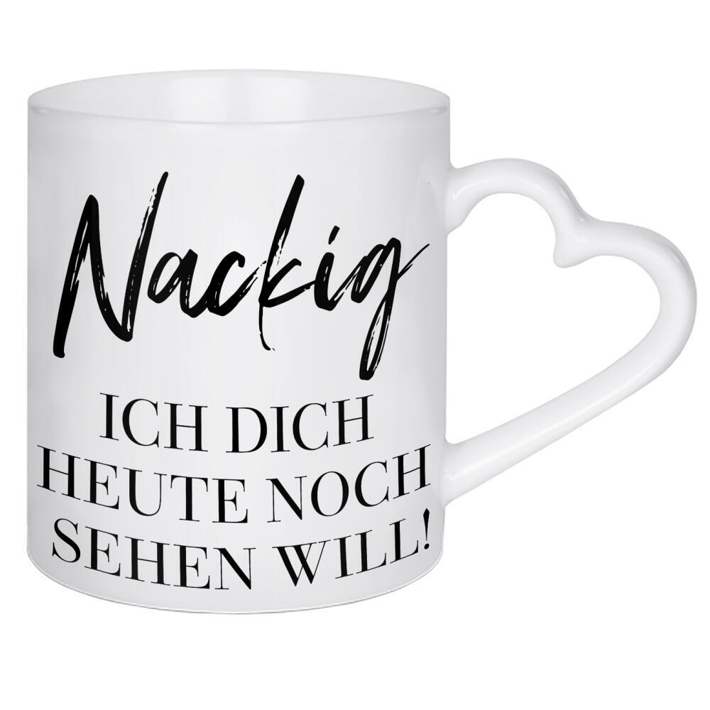 Herztasse "Nackig" artboxONE - Typografie,Menschen,Lustig - Lustig,Typo,Typografie,Schwarzweiß,Minimalismus,Nackig,Nackt,Spruch