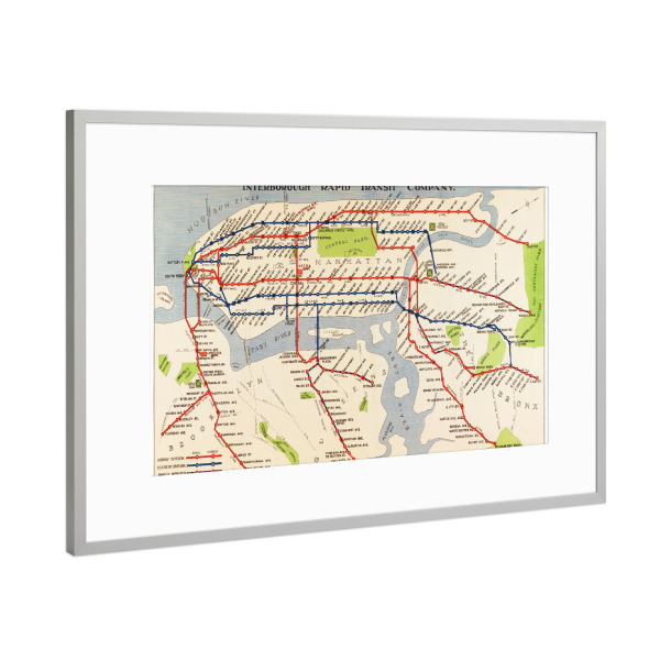 Poster mit Rahmen Silber "New York City Metro Subway Map" artboxONE - Städte,Städte / New York,Reise - Vintage,Map,The new york,Subway,Metro,Manhattan