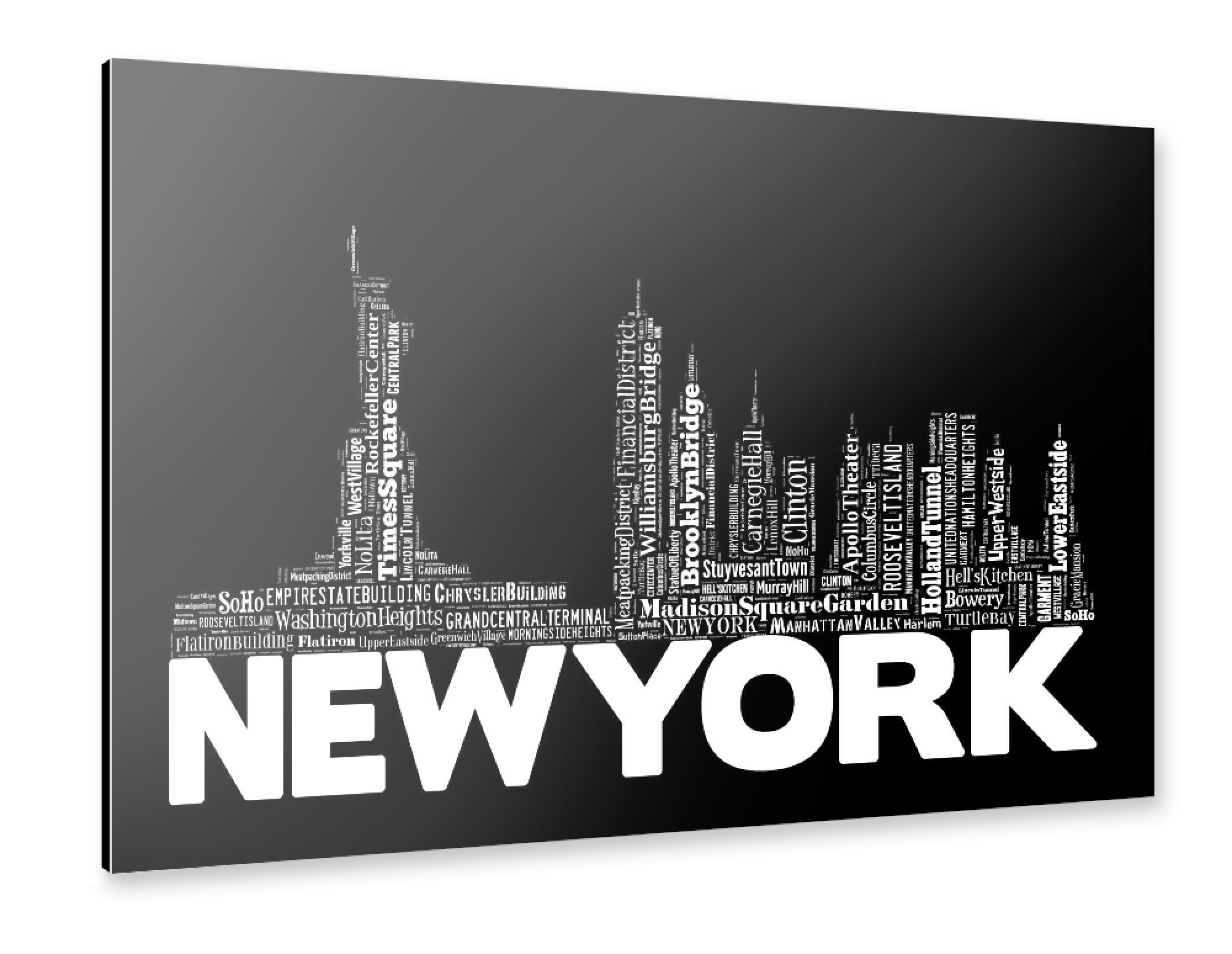 Alu-Dibond "New York City and Manhattan Travel Sites Typographic 2" 30x20 cm artboxONE