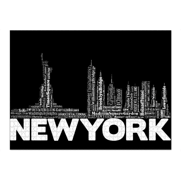 Puzzle Ravensburger "New York City and Manhattan Travel Sites Typographic 2" artboxONE - Städte,Städte / New York,Schwarzweiß