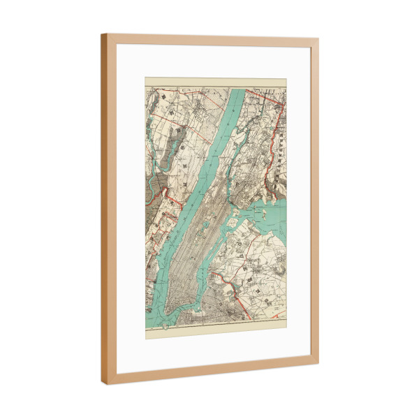 Poster mit Rahmen Kupfer "Vintage Map of New York City and Manhattan" artboxONE - Städte,Städte / New York,Reise