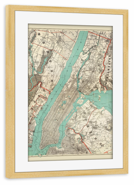 Poster mit Rahmen kiefer "Vintage Map of New York City and Manhattan" artboxONE - Städte,Städte / New York,Reise