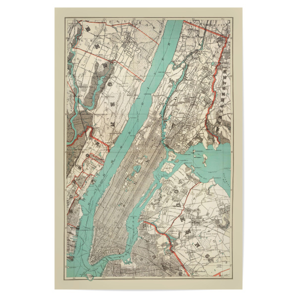 Poster "Vintage Map of New York City and Manhattan" artboxONE - Städte,Städte / New York,Reise - Jahrgang,Karte,New york city,Manhattan