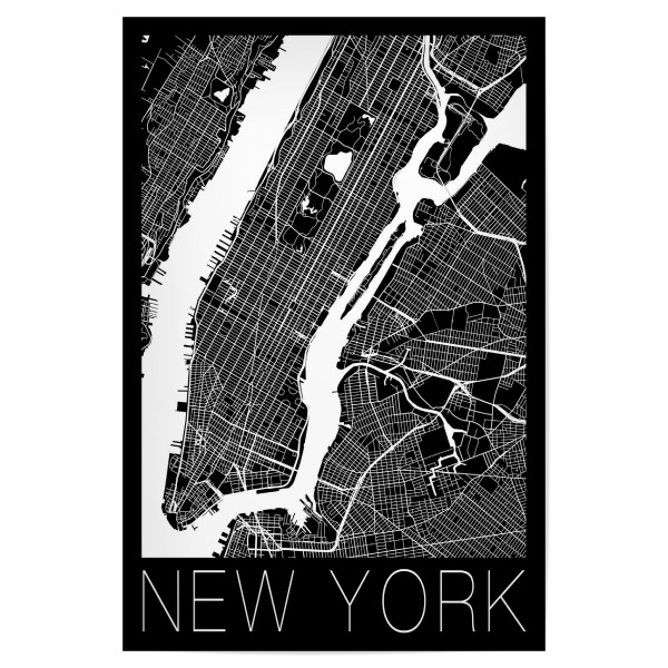Poster 30x20 cm "Retro Map of New York City" artboxONE - Städte,Städte / New York,Reise,Schwarzweiß - Retro,Map,New york city,Manhattan,Big apple