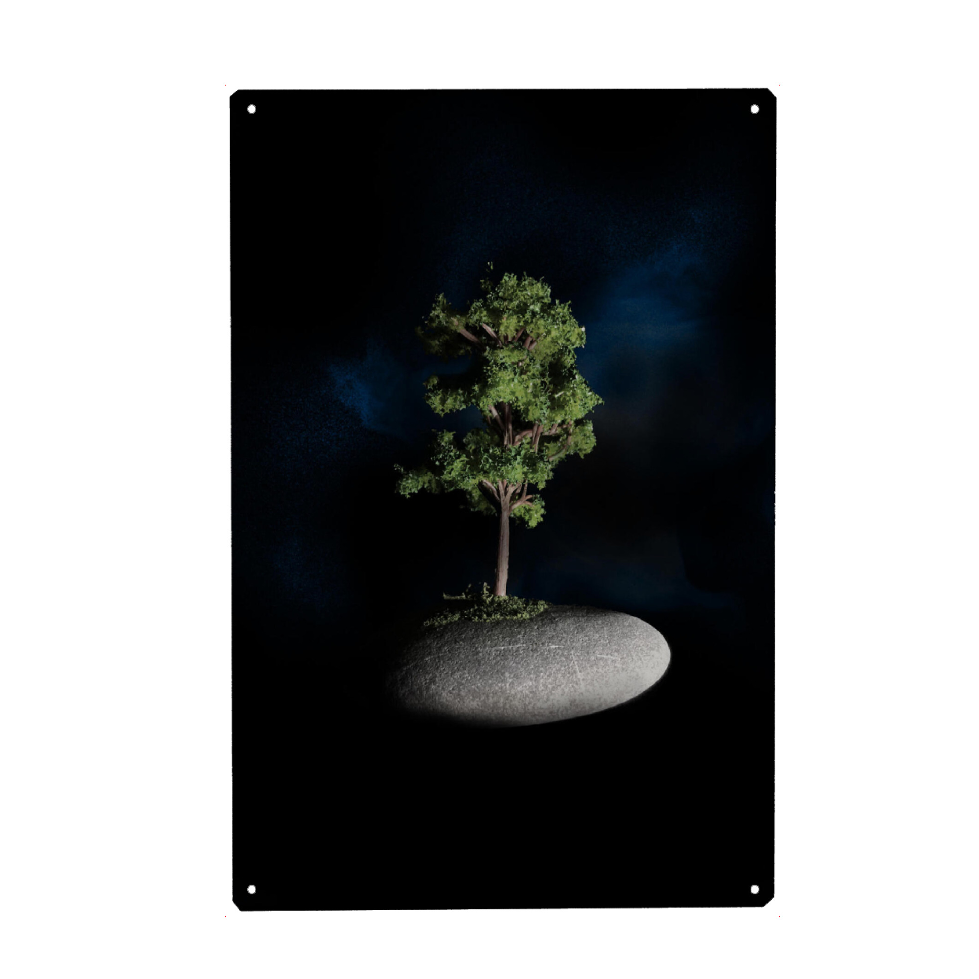 Holzbild "The First Sanctuary in Space" artboxONE - Natur - Baum,Stein,Zen,Bonsai,Raum,Nebelfleck,Baum,Natur,Träume,Fiktion,Fantasie