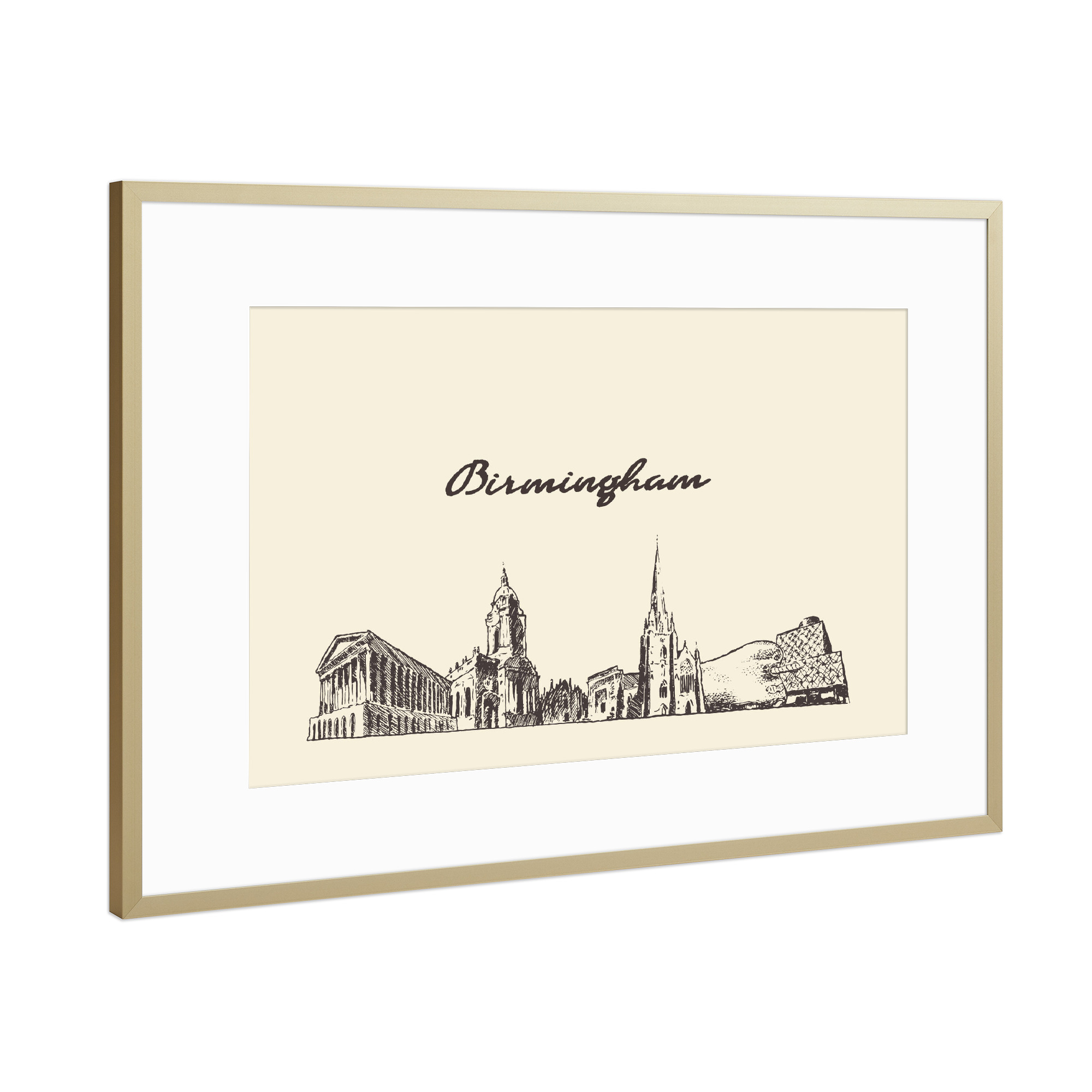 Poster mit Rahmen Gold "Birmingham" artboxONE - Städte