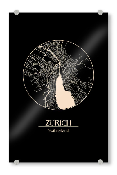 Acrylglasbild "Retro Map of Zurich Switzerland" artboxONE - Städte,Schwarzweiß,Städte / Zürich - Map,Zurich,Switzerland