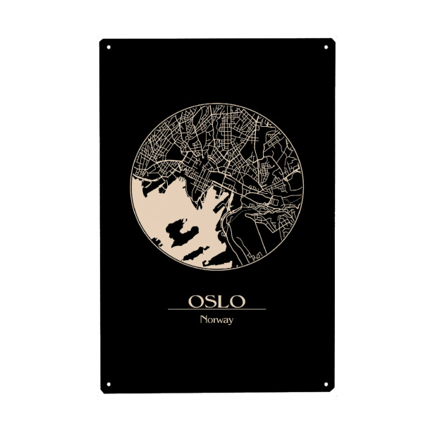 Metall Poster "Retro Map of Oslo Norway" artboxONE - Städte,Schwarzweiß,Städte / Weitere - Map,Oslo,Norway - Blechschild