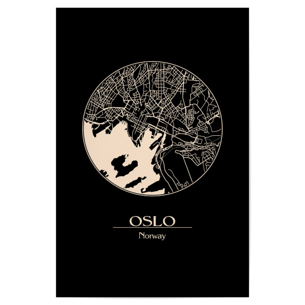 Poster "Retro Map of Oslo Norway" artboxONE - Städte,Schwarzweiß,Städte / Weitere - Map,Oslo,Norway