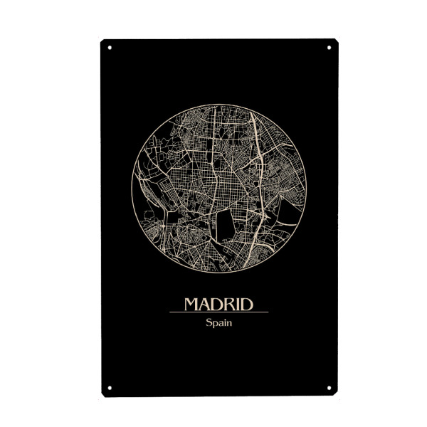 Holzbild "Retro Map of Madrid Spain" artboxONE - Städte,Schwarzweiß,Städte / Weitere - Map,Madrid,Spain,Spanien