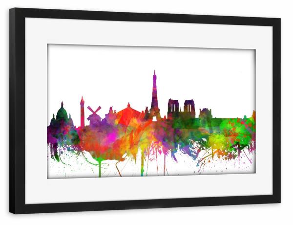 Poster mit Rahmen schwarz "Paris city skyline watercolor" artboxONE - Städte,Städte / Paris - Paris,Paris skyline,Skyline