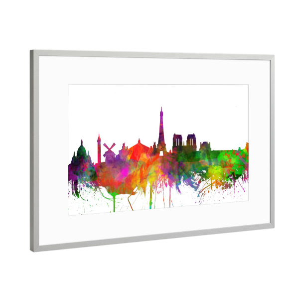 Poster mit Rahmen Silber "Paris city skyline watercolor" artboxONE - Städte,Städte / Paris - Paris,Paris skyline,Skyline