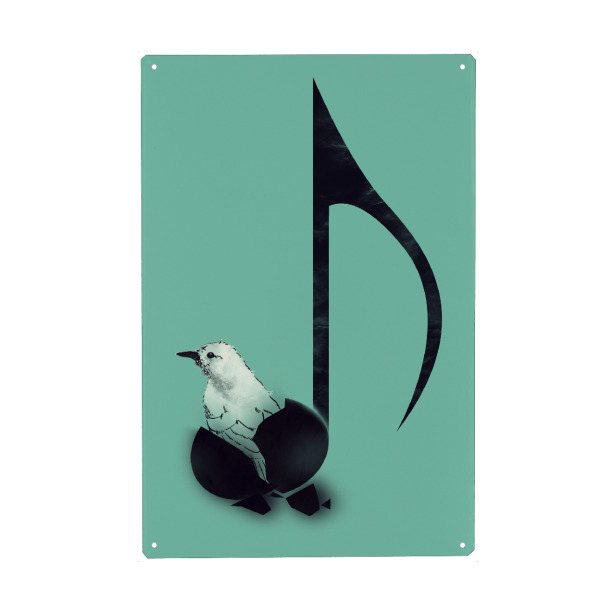 Metall Poster "Born To Sing" artboxONE - Musik - Vogel,Tiere,Lied,Musik,Musikanmerkungen,Geboren,Niedlich,Lustig,Noten,Musik,Band,Vogel - Blechschild