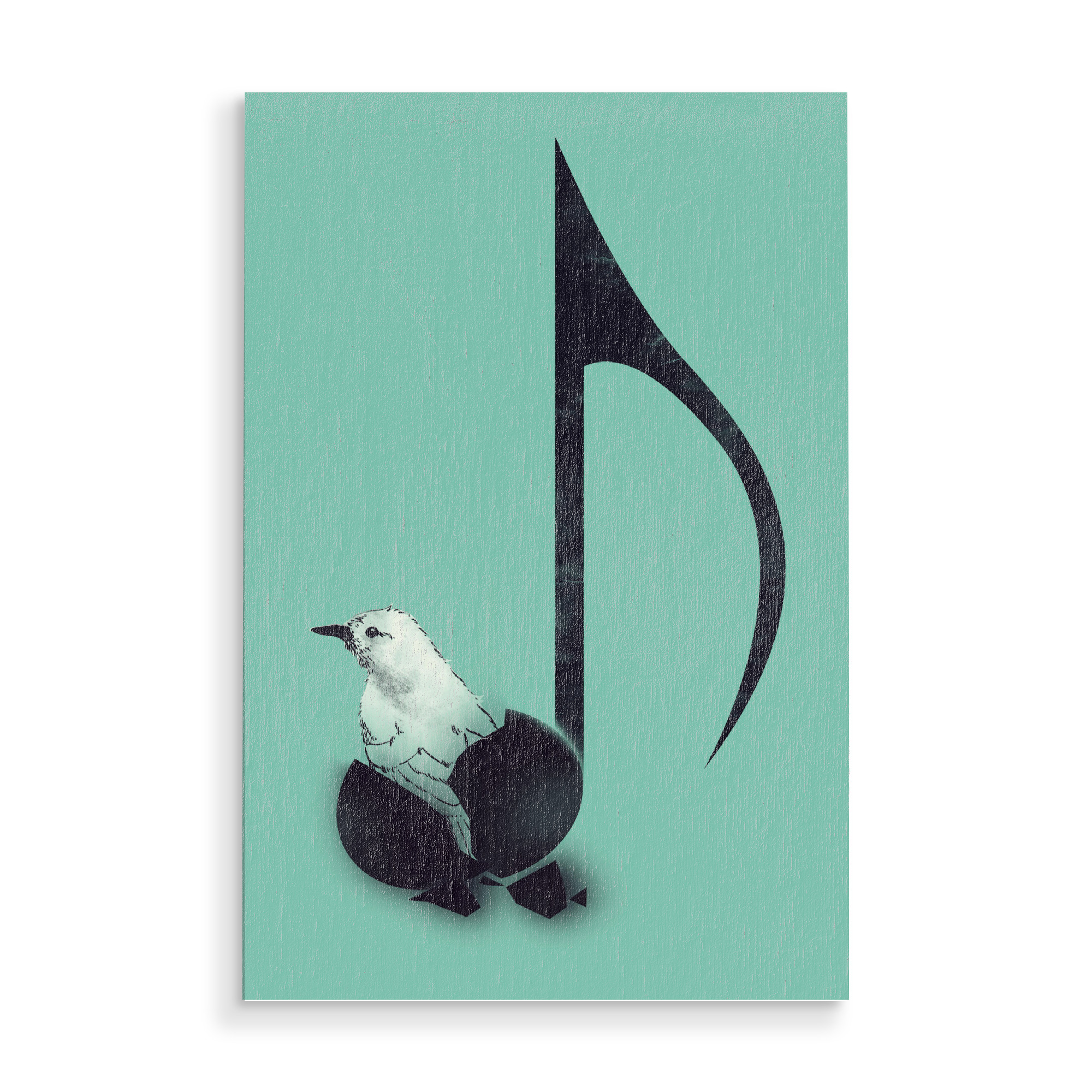 Holzbild "Born To Sing" artboxONE - Musik - Vogel,Tiere,Lied,Musik,Musikanmerkungen,Geboren,Niedlich,Lustig,Noten,Musik,Band,Vogel