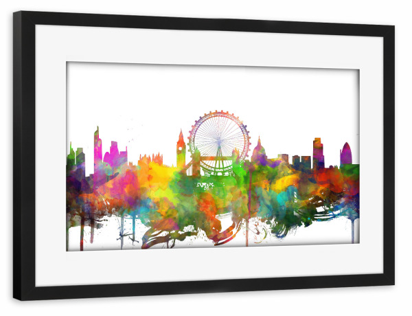 Poster mit Rahmen schwarz "London colorful city skyline" artboxONE - Städte,Städte / London - London,Skyline,England,Uk