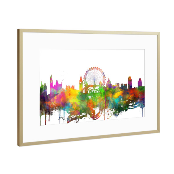 Poster mit Rahmen Gold "London colorful city skyline" artboxONE - Städte,Städte / London - London,Skyline,England,Uk