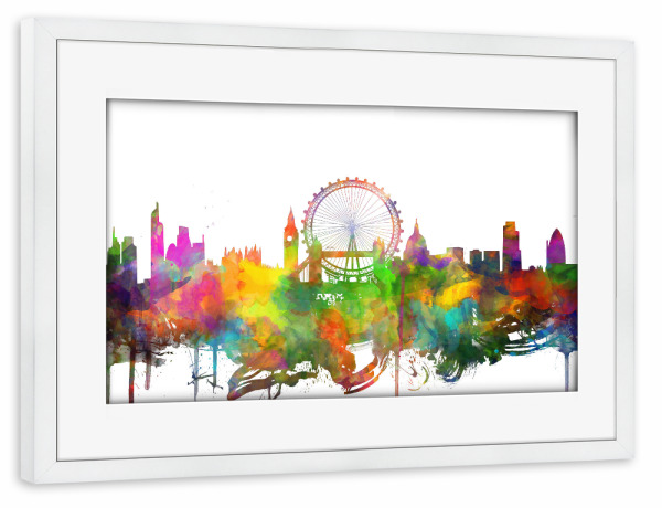 Poster mit Rahmen weiß "London colorful city skyline" artboxONE - Städte,Städte / London - London,Skyline,England,Uk