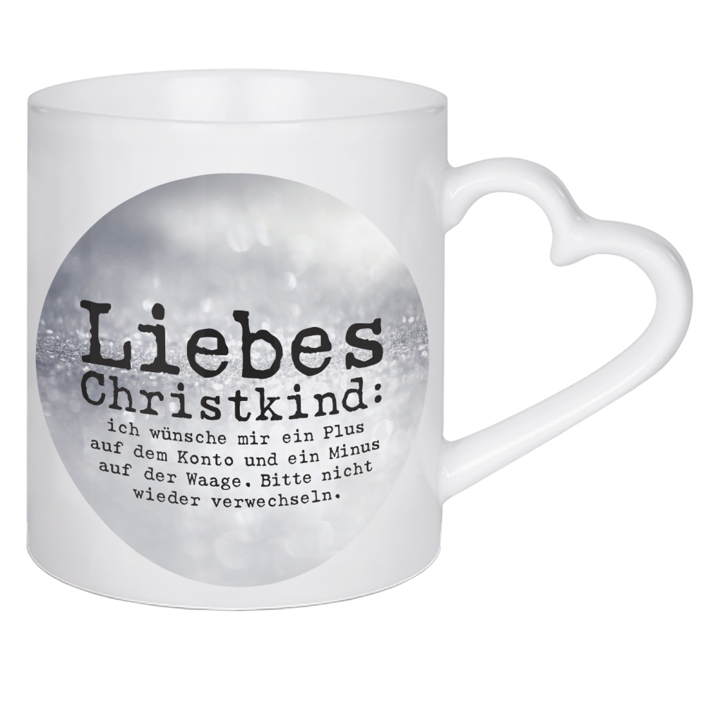 Herztasse "An das Christkind" artboxONE - Typografie,Weihnachten,Für Mama,Für Papa,Lustig