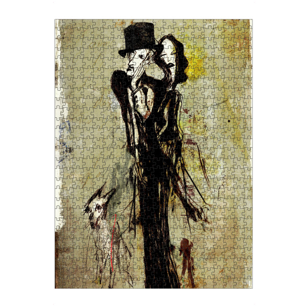 Puzzle Ravensburger "Le temps des poètes" artboxONE - Fashion - Fashion,Illustration,Koople,Dog,Paar,Hund,Tier artwork,Drawing,Typography,Mixed,Media