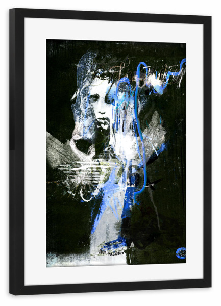 Poster mit Rahmen schwarz "76" artboxONE - Fashion - Fashion,Illustration,Painting,Drawing,Mixed,Media digital,Collages,Artwork,Typography,Wings
