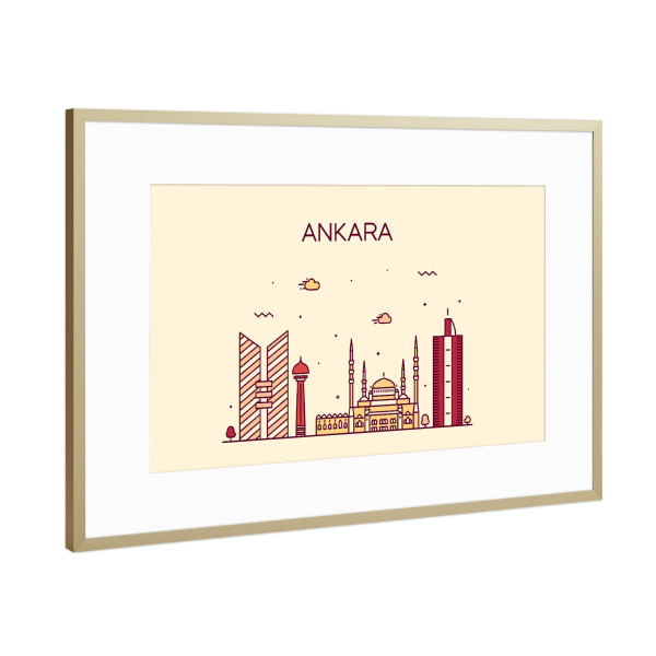 Poster mit Rahmen Gold "Ankara, Turkey" artboxONE - Städte,Architektur