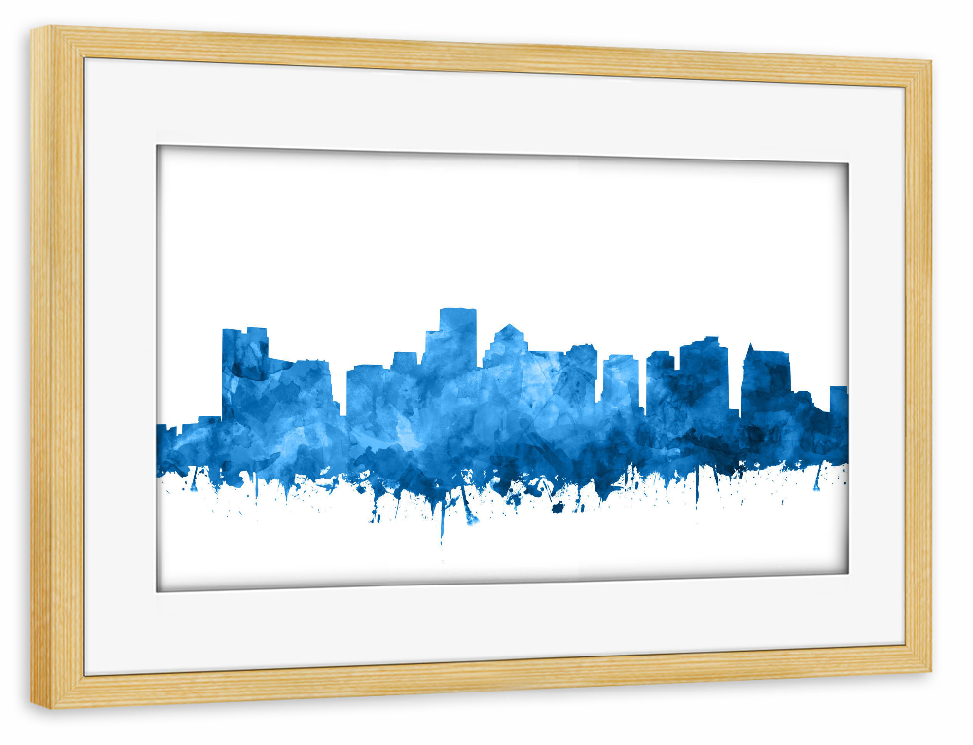 Poster mit Rahmen kiefer "Boston city skyline watercolor blue" artboxONE - Städte,Städte / Boston