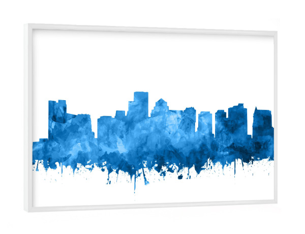 Poster mit weißem Rahmen "Boston city skyline watercolor blue" artboxONE - Städte,Städte / Boston