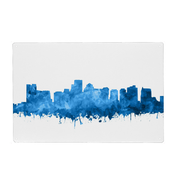 Metall Poster "Boston city skyline watercolor blue" artboxONE - Städte,Städte / Boston