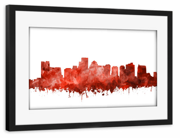 Poster mit Rahmen schwarz "Boston city skyline watercolor red" artboxONE - Städte,Städte / Boston