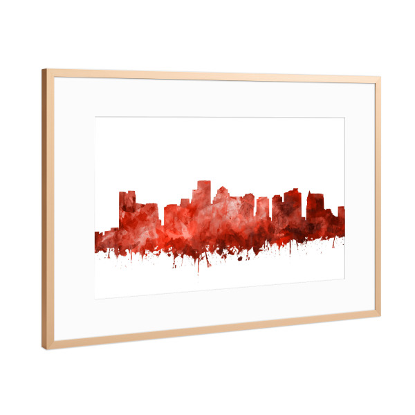 Poster mit Rahmen Kupfer "Boston city skyline watercolor red" artboxONE - Städte,Städte / Boston
