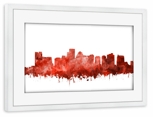 Poster mit Rahmen weiß "Boston city skyline watercolor red" artboxONE - Städte,Städte / Boston