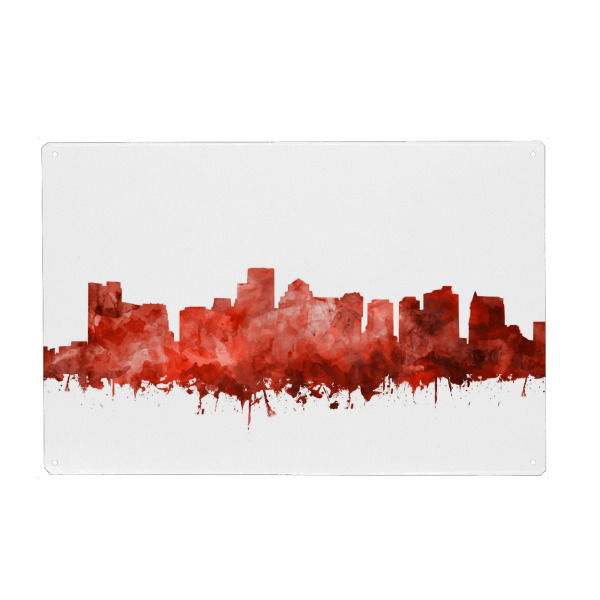 Holzbild "Boston city skyline watercolor red" artboxONE - Städte,Städte / Boston