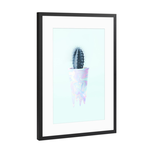 Poster mit Rahmen Schwarz (Metallic) "Holographic Cactus" artboxONE - Natur,Floral
