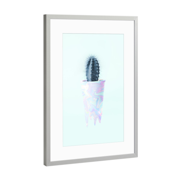 Poster mit Rahmen Silber "Holographic Cactus" artboxONE - Natur,Floral