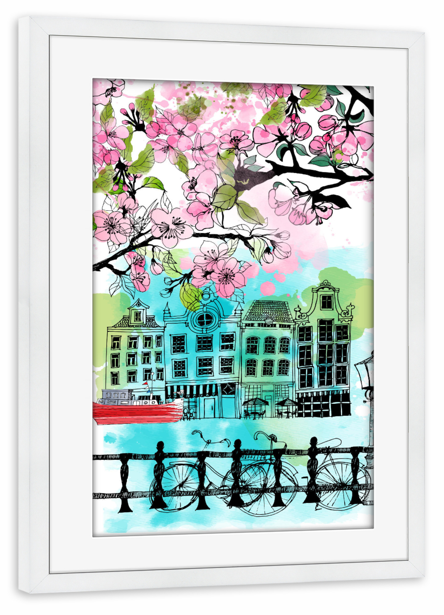 Poster mit Rahmen weiß "Amsterdam in springtime" artboxONE - Städte,Städte / Amsterdam