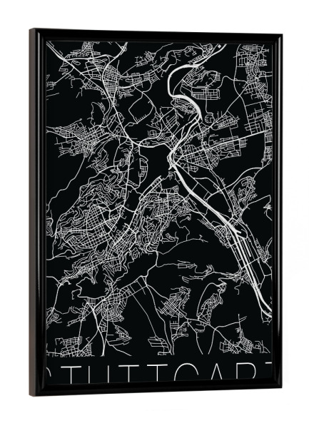 Poster mit schwarzem Rahmen "Retro Map Stuttgart Germany" artboxONE - Städte,Schwarzweiß,Städte / Stuttgart