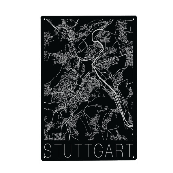 Metall Poster "Retro Map Stuttgart Germany" artboxONE - Städte,Schwarzweiß,Städte / Stuttgart