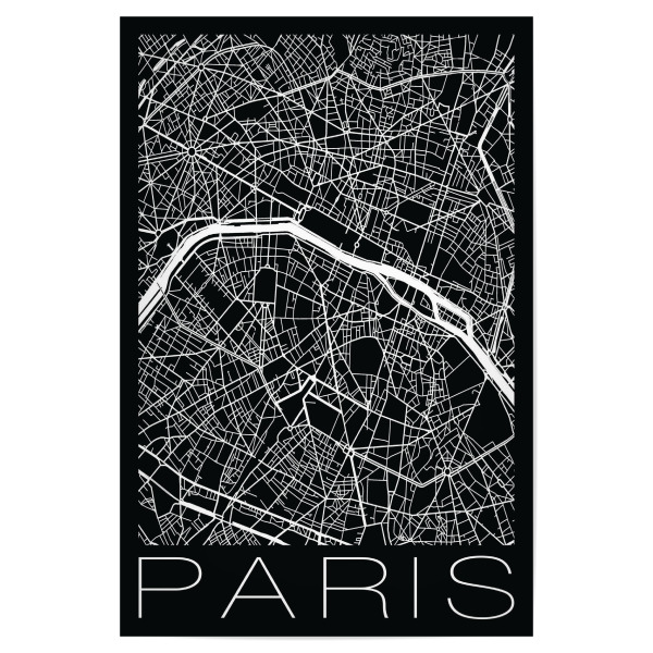 Poster "Retro Map Paris France" artboxONE - Städte,Reise,Schwarzweiß,Städte / Paris