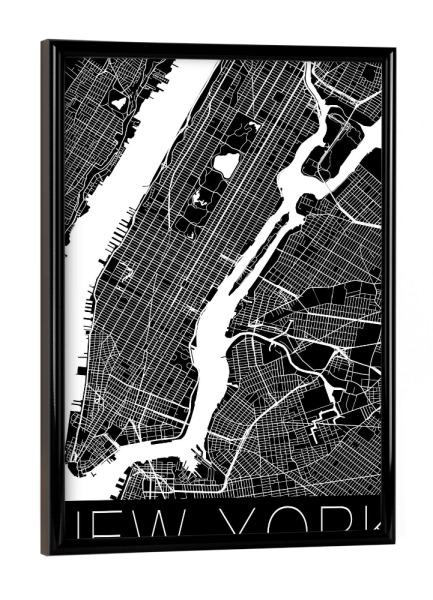Poster mit schwarzem Rahmen "Retro Map New York City" artboxONE - Städte,Städte / New York,Schwarzweiß
