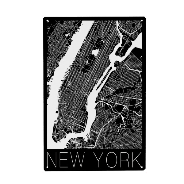 Holzbild "Retro Map New York City" artboxONE - Städte,Städte / New York,Schwarzweiß - Retro,Map,New york city,New york,Manhattan,Amerika,Städtekarte