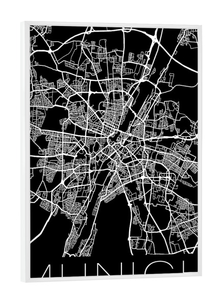 Poster mit weißem Rahmen "Retro Map Munich Germany" artboxONE - Städte,Städte / München,Schwarzweiß