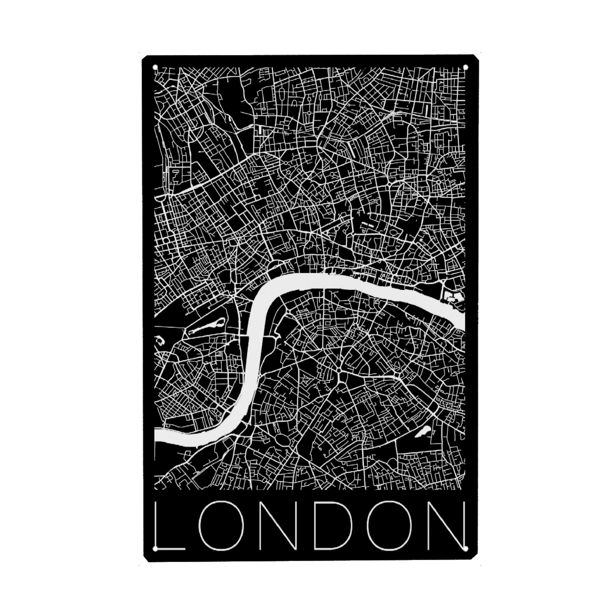 Metall Poster "Retro Map London England" artboxONE - Städte,Städte / London,Reise,Schwarzweiß - Retro,Map,London,England,Uk,Städtekarte,Stadtkarte