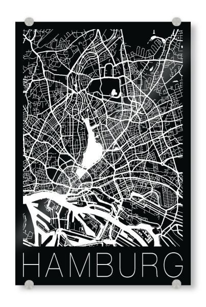 Acrylglasbild "Retro Map Hamburg Germany" artboxONE - Städte,Städte / Hamburg,Schwarzweiß