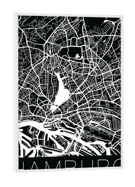 Poster mit weißem Rahmen "Retro Map Hamburg Germany" artboxONE - Städte,Städte / Hamburg,Schwarzweiß