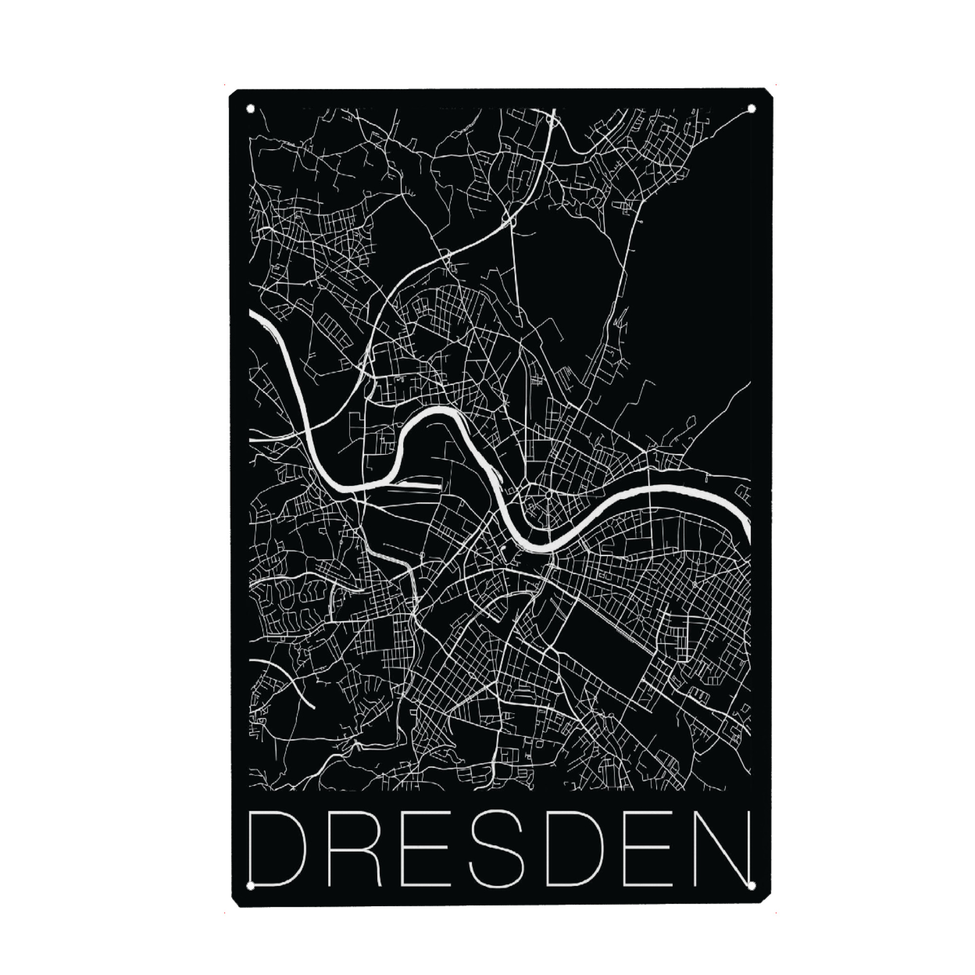 Metall Poster "Retro Map Dresden Germany" artboxONE - Städte,Schwarzweiß,Städte / Dresden - Map,Dresden,Germany,Deutschland,Städtekarte,Stadtkarte