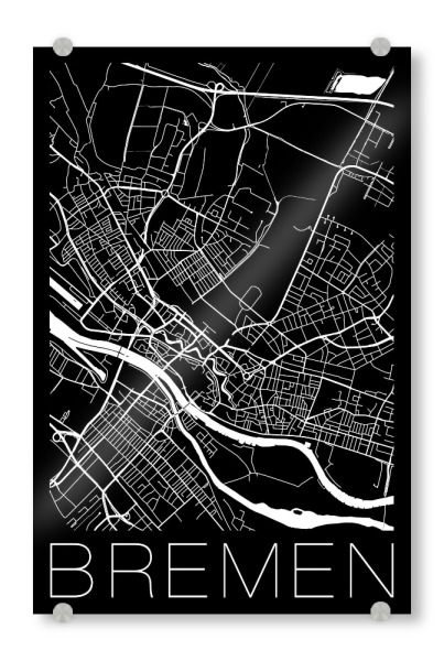 Acrylglasbild "Retro Map Bremen Germany" artboxONE - Städte,Schwarzweiß,Städte / Weitere - Map,Bremen,Germany,Retro,Deutschland,Städtekarte,Stadtkarte