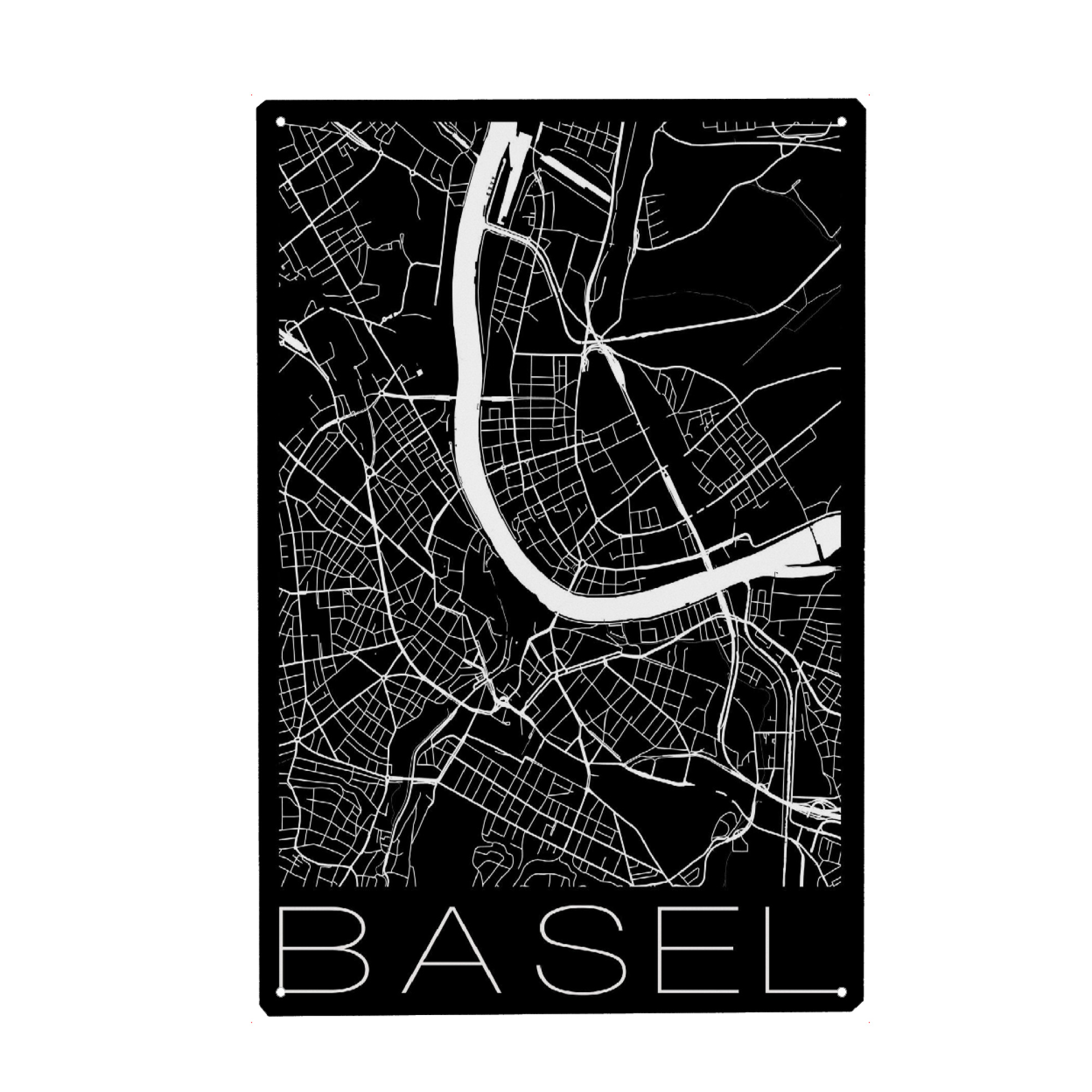 Metall Poster "Retro Map Basel Switzerland" artboxONE - Städte,Reise,Schwarzweiß,Städte / Weitere