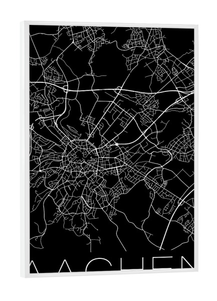 Poster mit weißem Rahmen "Retro Map Aachen Germany" artboxONE - Städte,Schwarzweiß,Städte / Weitere