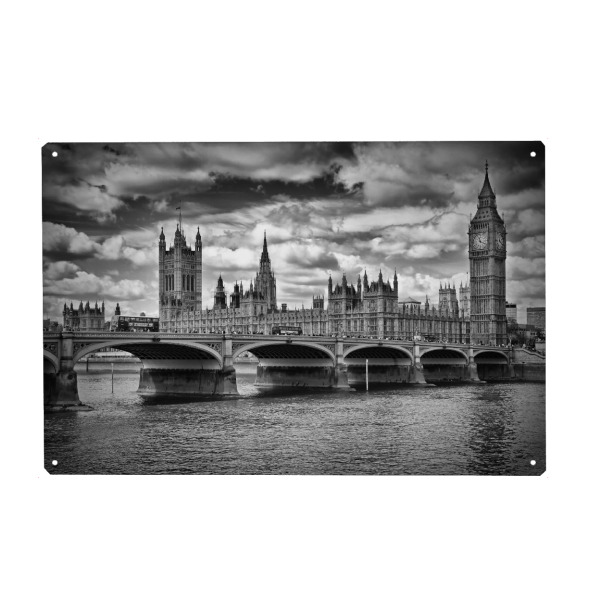 Metall Poster "LONDON Houses of Parliament & Westminster Bridge" artboxONE - Städte,Städte / London,Schwarzweiß,Reise / Länder