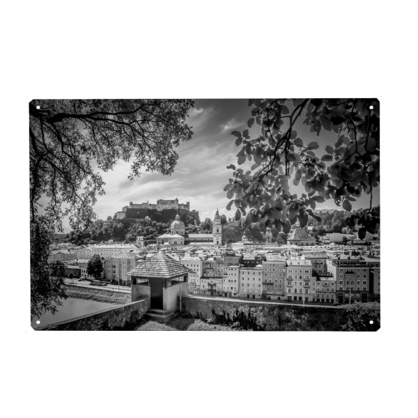 Metall Poster "SALZBURG Blick auf die Altstadt mit Stadtmauer" artboxONE - Städte,Schwarzweiß,Städte / Weitere